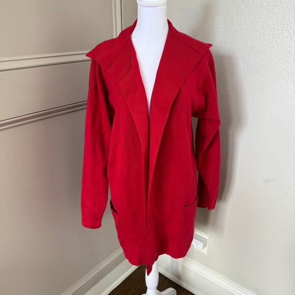 Ellen Tracy Red Wool Silk Blend Open Front Cardigan Sweater Size S Lagenlook - Picture 1 of 5